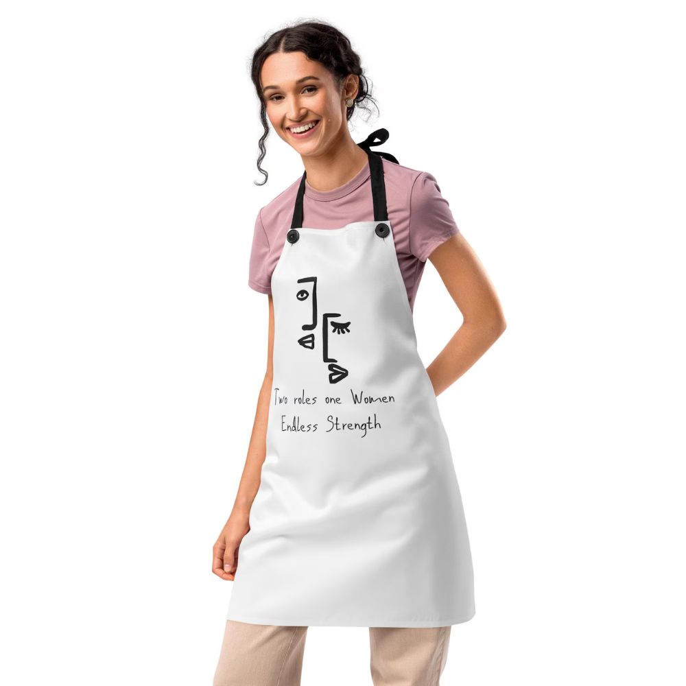 Inspirational Women Apron | Empowering Gift for Her | Minimalist Line Art “Two Roles. One Woman. Endless Strength.” | Mother’s Day, Birthday & Women’s Day