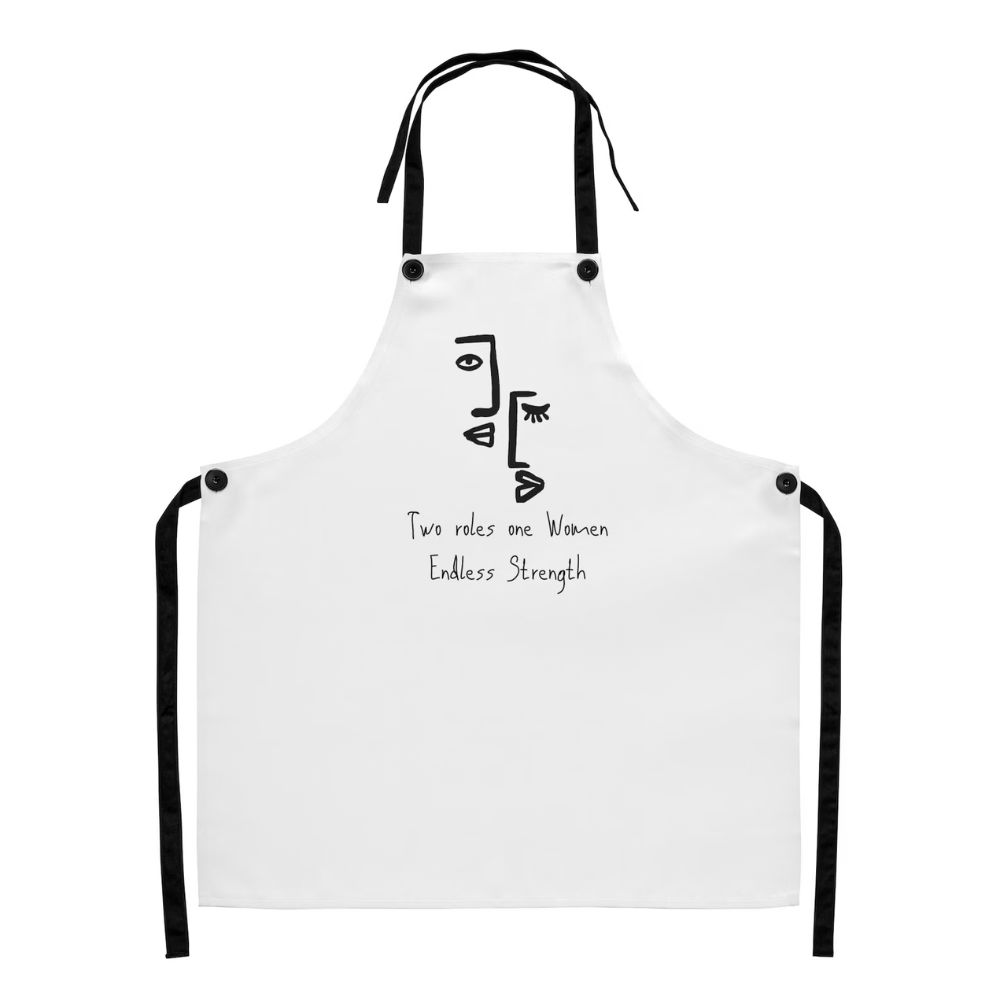Inspirational Women Apron | Empowering Gift for Her | Minimalist Line Art “Two Roles. One Woman. Endless Strength.” | Mother’s Day, Birthday & Women’s Day - Image 2